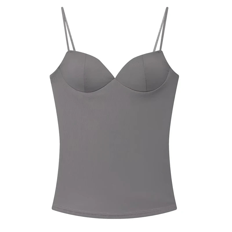 HXAO Sleeveless Slip Top Women Corset Crop Tops Woman Party Bustier Gray Brown Black Top Female Backless Sexy Camisole Bra Top