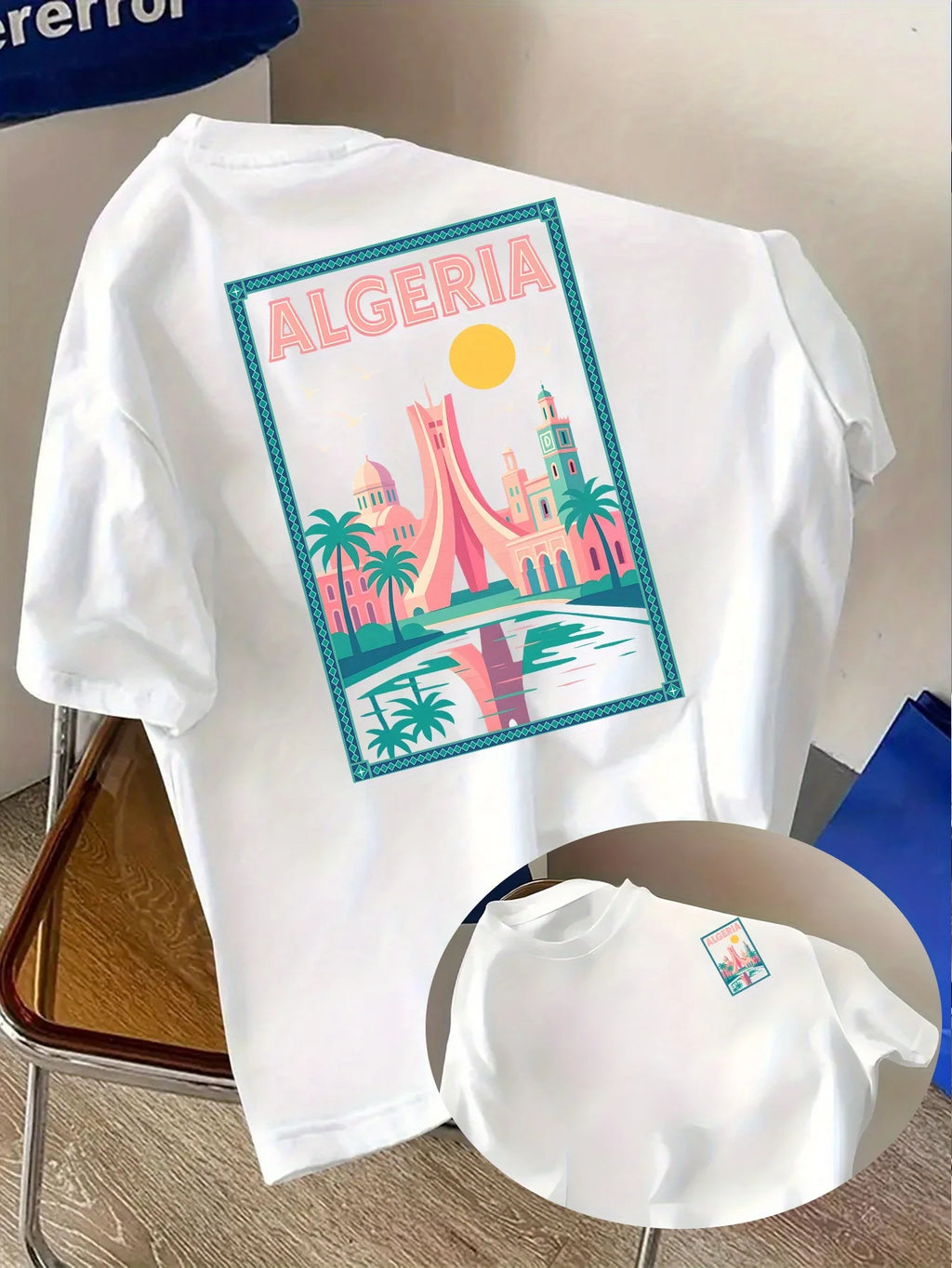 Maghreb-style Men's Summer Fashion T-shirt with The "Algeria" Logo on A Round Neck Breathable Moisture-wicking Loose-fitting Top