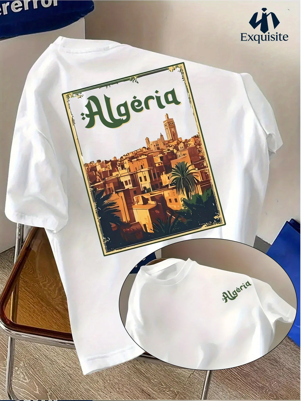 Maghreb-style Men's Summer Fashion T-shirt with The "Algeria" Logo on A Round Neck Breathable Moisture-wicking Loose-fitting Top