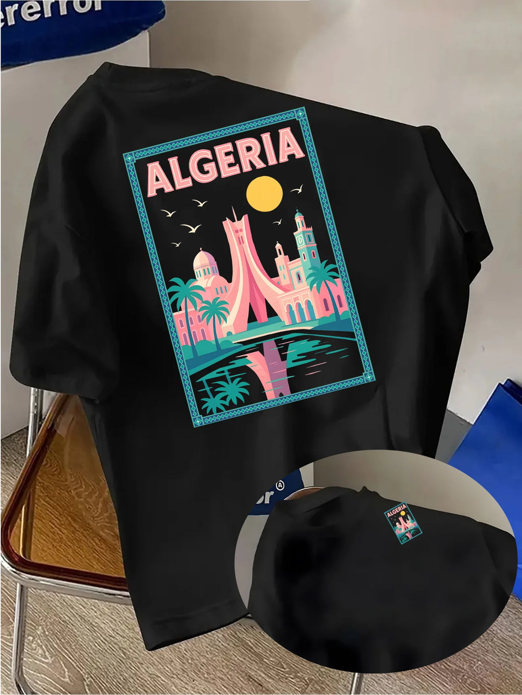 Maghreb-style Men's Summer Fashion T-shirt with The "Algeria" Logo on A Round Neck Breathable Moisture-wicking Loose-fitting Top