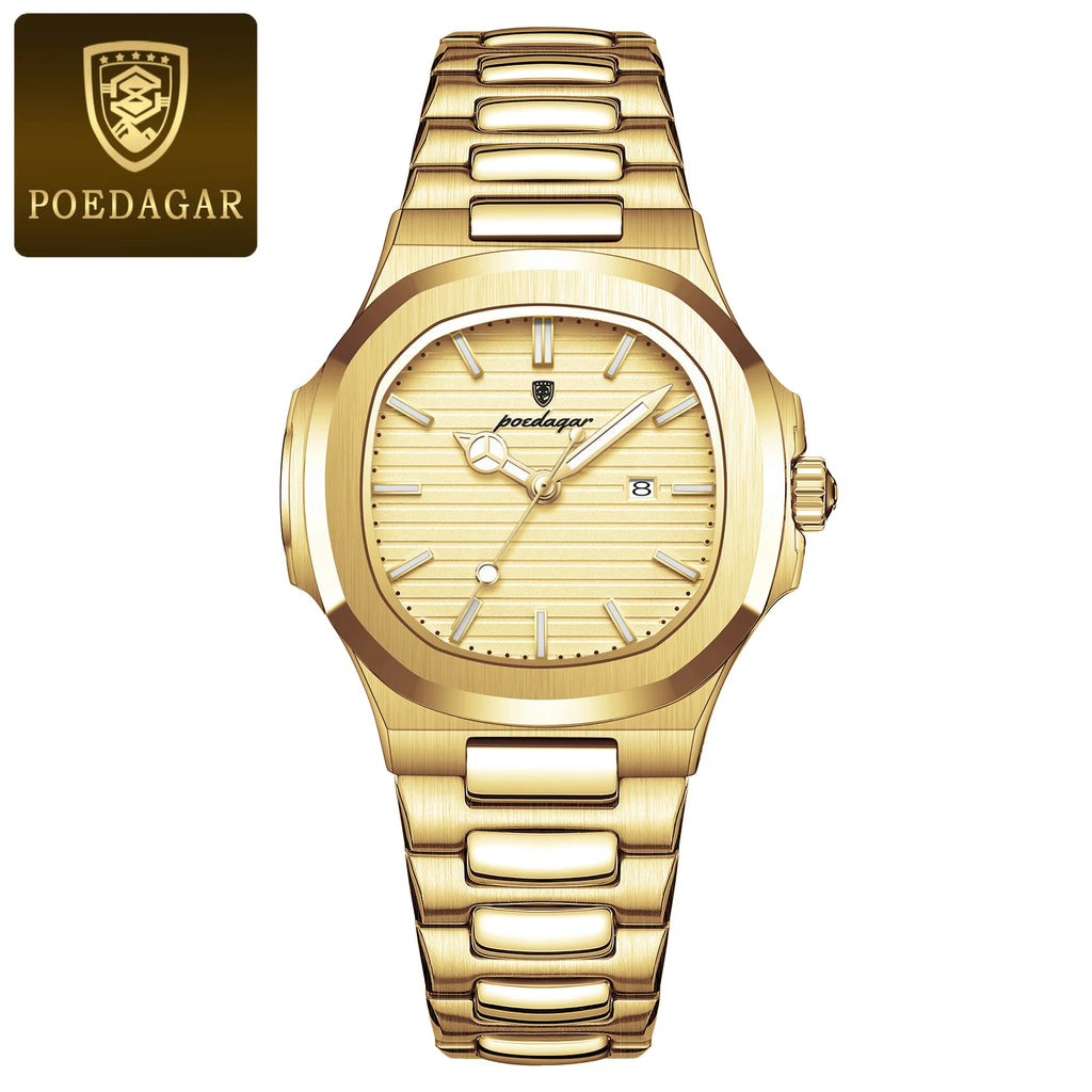 POEDAGAR Square Luxury Watch For Woman Waterproof Luminous Date Ladies Wristwatch Stainless Steel Fashion Quartz Women's Watches