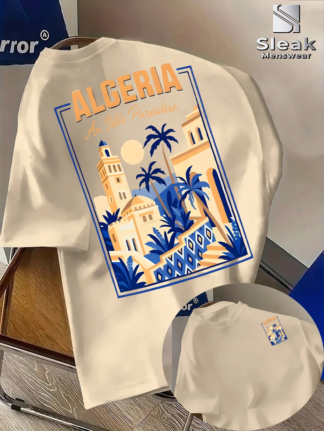 Maghreb-style Men's Summer Fashion T-shirt with The "Algeria" Logo on A Round Neck Breathable Moisture-wicking Loose-fitting Top