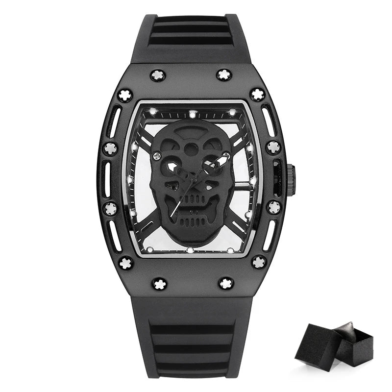 Unique Skull Watches for Men Fashion Hollow Design Quartz Mens Watches Y2k Black Gothic Punk Casual Sport Wristwatch Waterproof