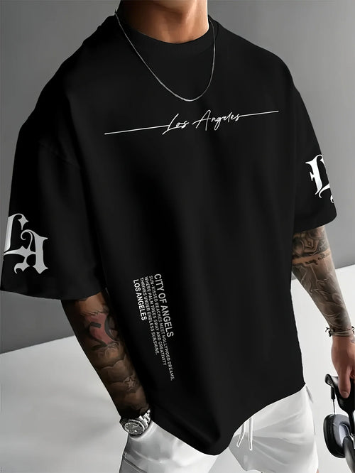 2026 Summer Men's T-shirt with Letter Print Breathable Lightweight Casual Fashionable Outdoor Men's T-shirt