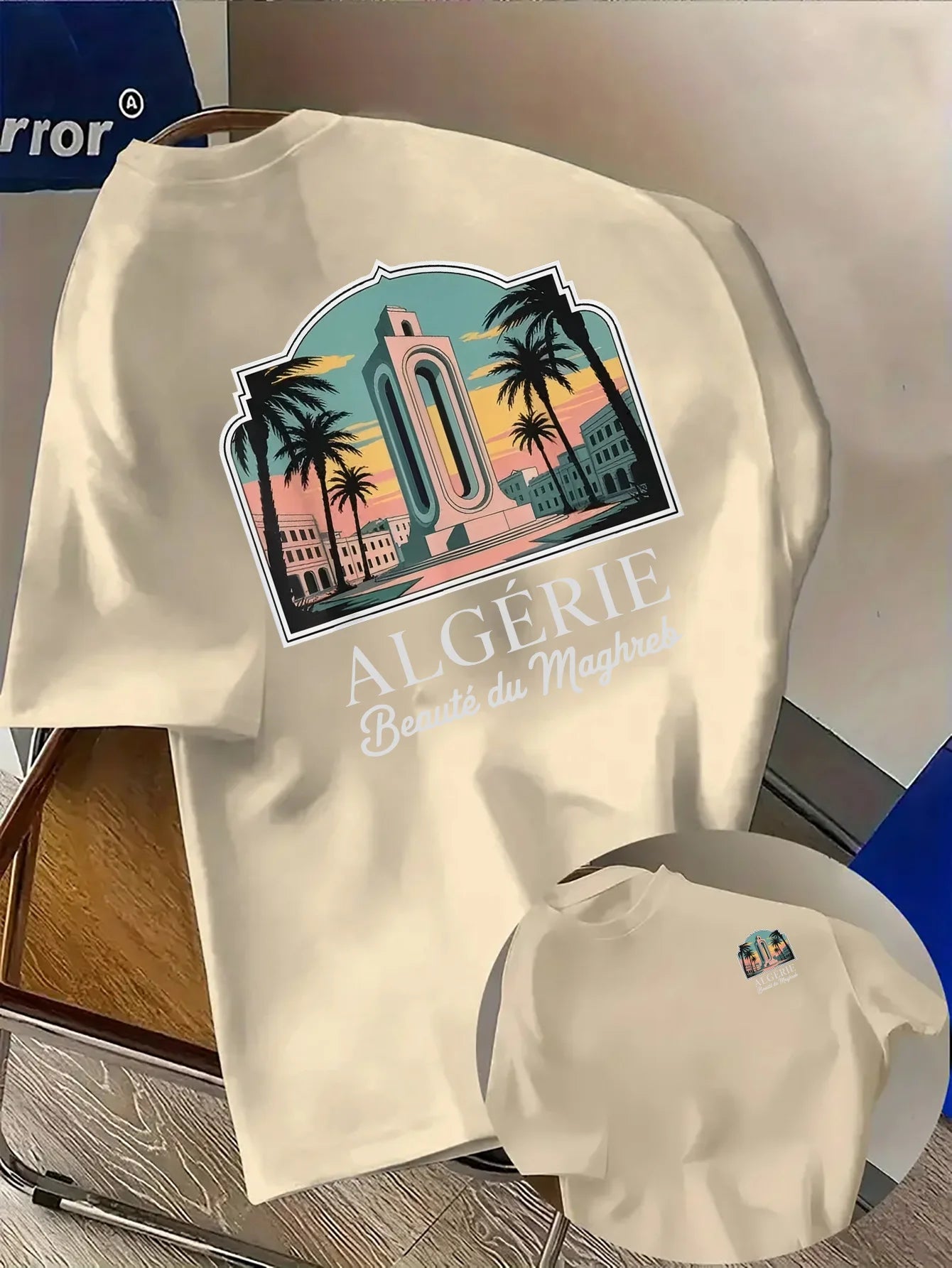 Maghreb-style Men's Summer Fashion T-shirt with The "Algeria" Logo on A Round Neck Breathable Moisture-wicking Loose-fitting Top
