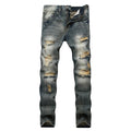 Cross-Border Men's Wear Ripped Straight-Leg Slim Fit Smooths Your Silhouette No Stretch Jeans Light-Colored Denim Trousers Amazo