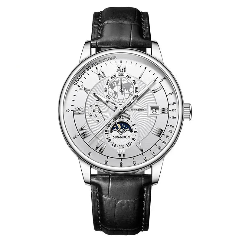 2025 Mens Watch Chronograph Moon Phase Pattern Luminous Top Luxury Sport Male Wristwatch Leather Men Quartz Watches Casual Clock