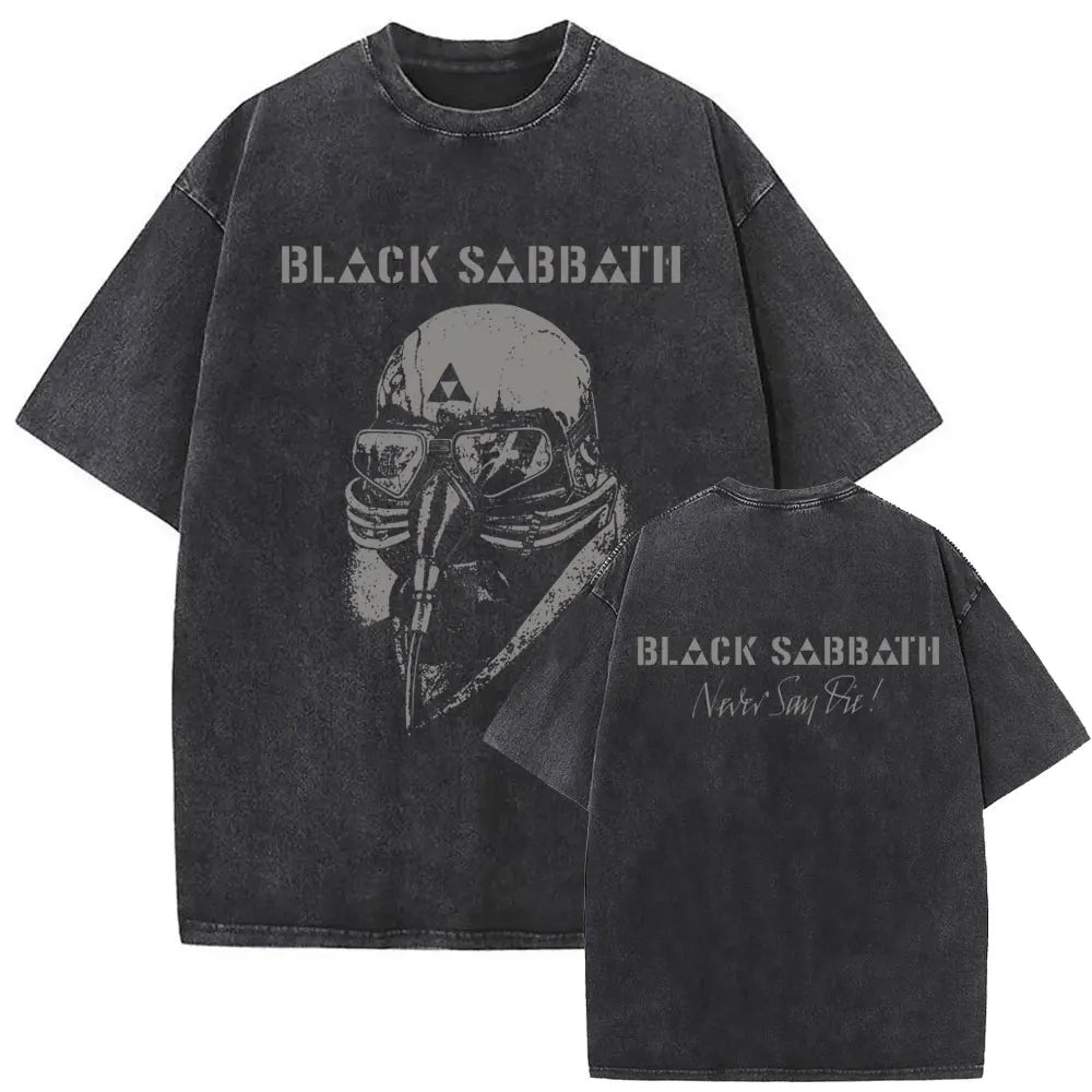 Short Sleeved Round Neck Y2k Tshirt Men Clothing New in Top & Tees Mens T-Shirt Heavy Metal Rock Band Black Sabbath Tour Washed