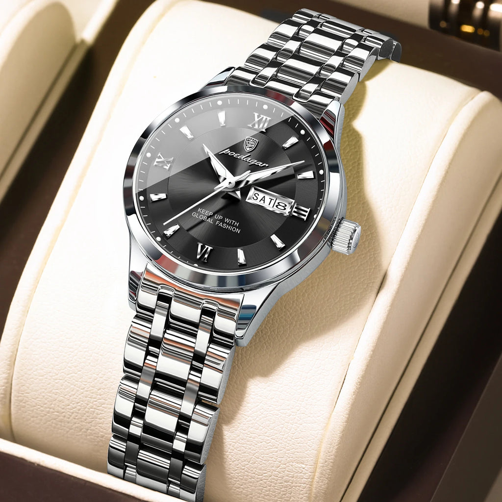 POEDAGAR Luxury Quartz Women Watch Luminous Stainless Steel Waterproof Ladies Wristwatch Week Date Fashion Woman's Watches Reloj