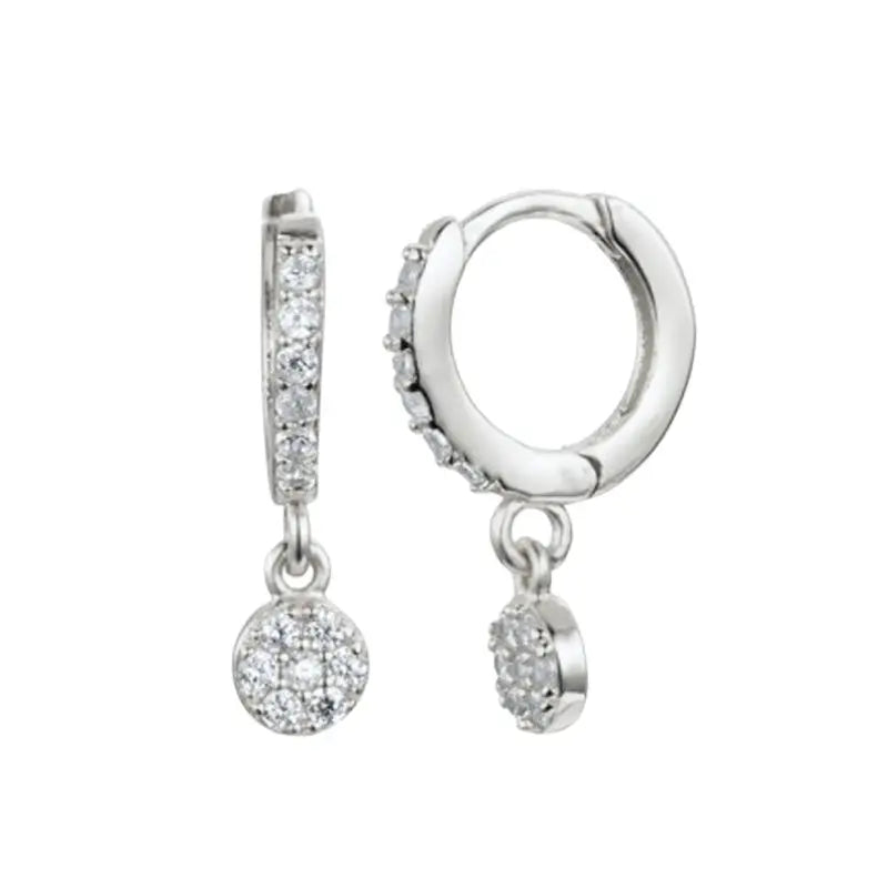925 Sterling Silver Needle Shiny Round Zircon Pendant Hoop Earrings Exquisite Long Chain Stud Earrings Women's Fashion Jewelry