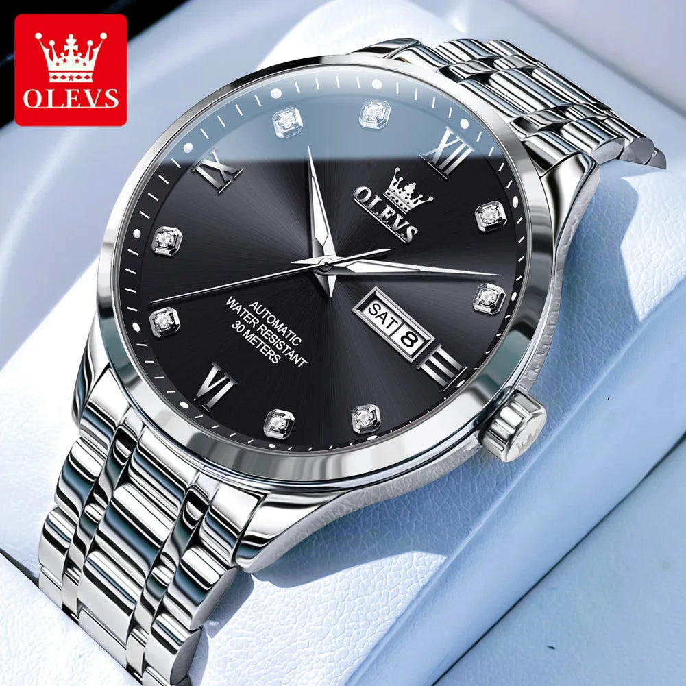 OLEVS 9946 Mens Watch Luxury Automatic Mechanical Watch Waterproof Luminous Watch For Men Date Diamond Scale Day-Date Watch