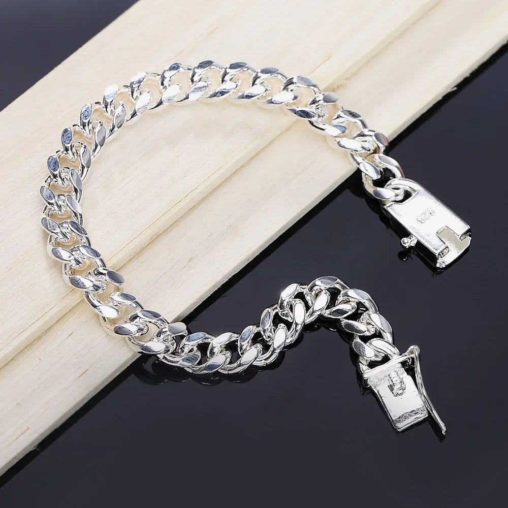 Noble 925 Sterling silver 10MM solid Chain 20cm  Bracelets for women party Christmas Gifts fashion Jewelry