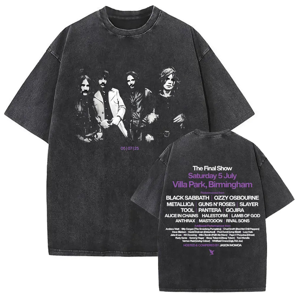 Short Sleeved Round Neck Y2k Tshirt Men Clothing New in Top & Tees Mens T-Shirt Heavy Metal Rock Band Black Sabbath Tour Washed