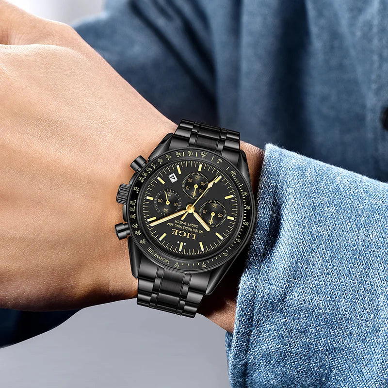 LIGE Luxury Men Watches Luminous Calendar Quartz Watch Mens Waterproof Stainless Steel Man Wristwatch Sport Business Male Clock