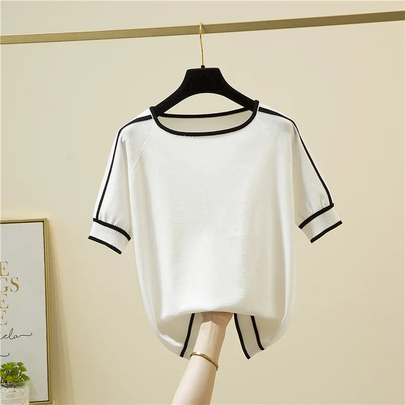 Summer Short Sleeve O-Neck Knitted Women Sweater Pullover Casual Knit Sweater Women Tops Blusas Mujer De Moda 2025