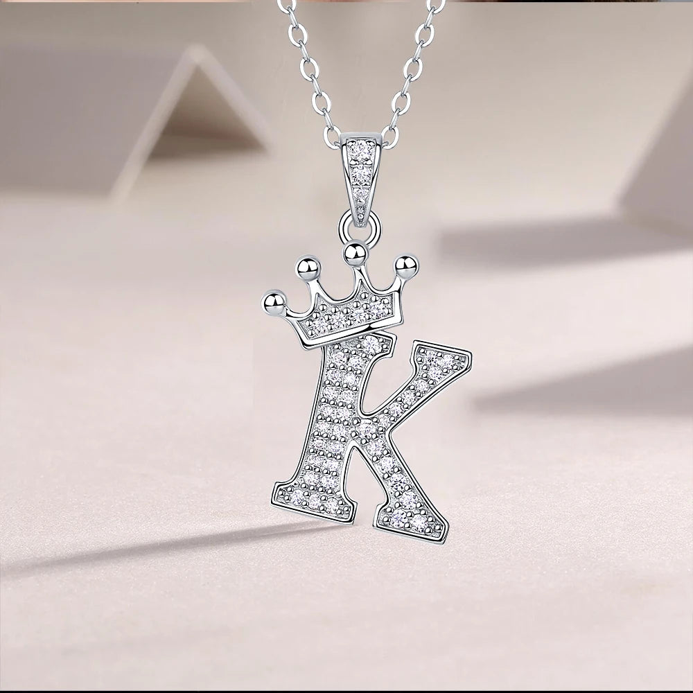 925 Silver Initial Necklace Sparkling Full Moissanite Diamond Pendant Charm Necklaces for Women Letter Name Choker Jewelry Gift