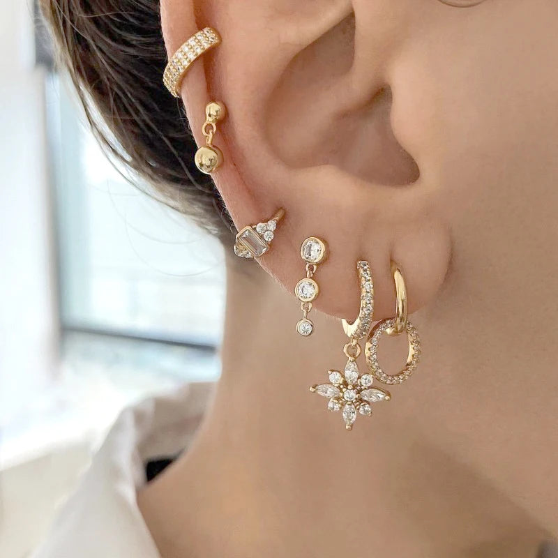 925 Sterling Silver Needle Shiny Round Zircon Pendant Hoop Earrings Exquisite Long Chain Stud Earrings Women's Fashion Jewelry