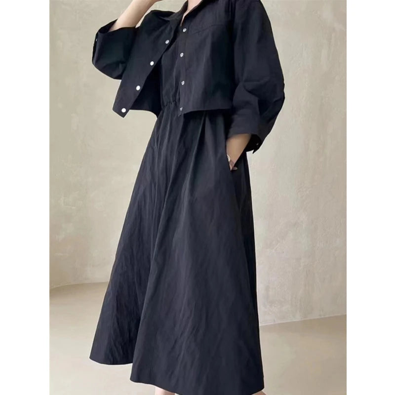 REALEFT Summer 2 Pieces Women's Dress Suits Turn-down Short Jacket and Solid Casual Tank Dress Sets Outfits 2024 New Spring