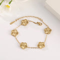 Classic Lucky Five-leaf Flower Clover Golden Stainless Steel Bracelet Fashion Waterproof Women‘s Jewelry Gift