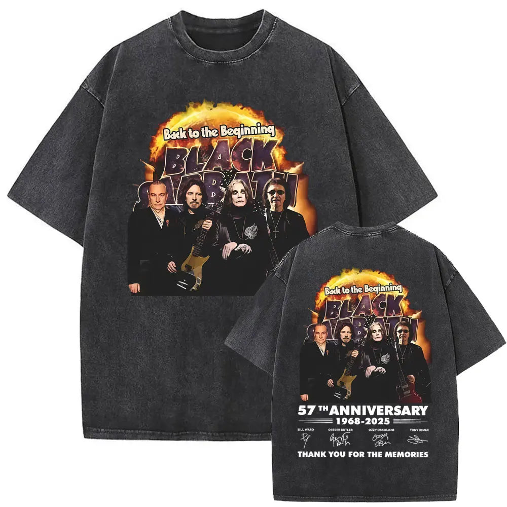 Short Sleeved Round Neck Y2k Tshirt Men Clothing New in Top & Tees Mens T-Shirt Heavy Metal Rock Band Black Sabbath Tour Washed