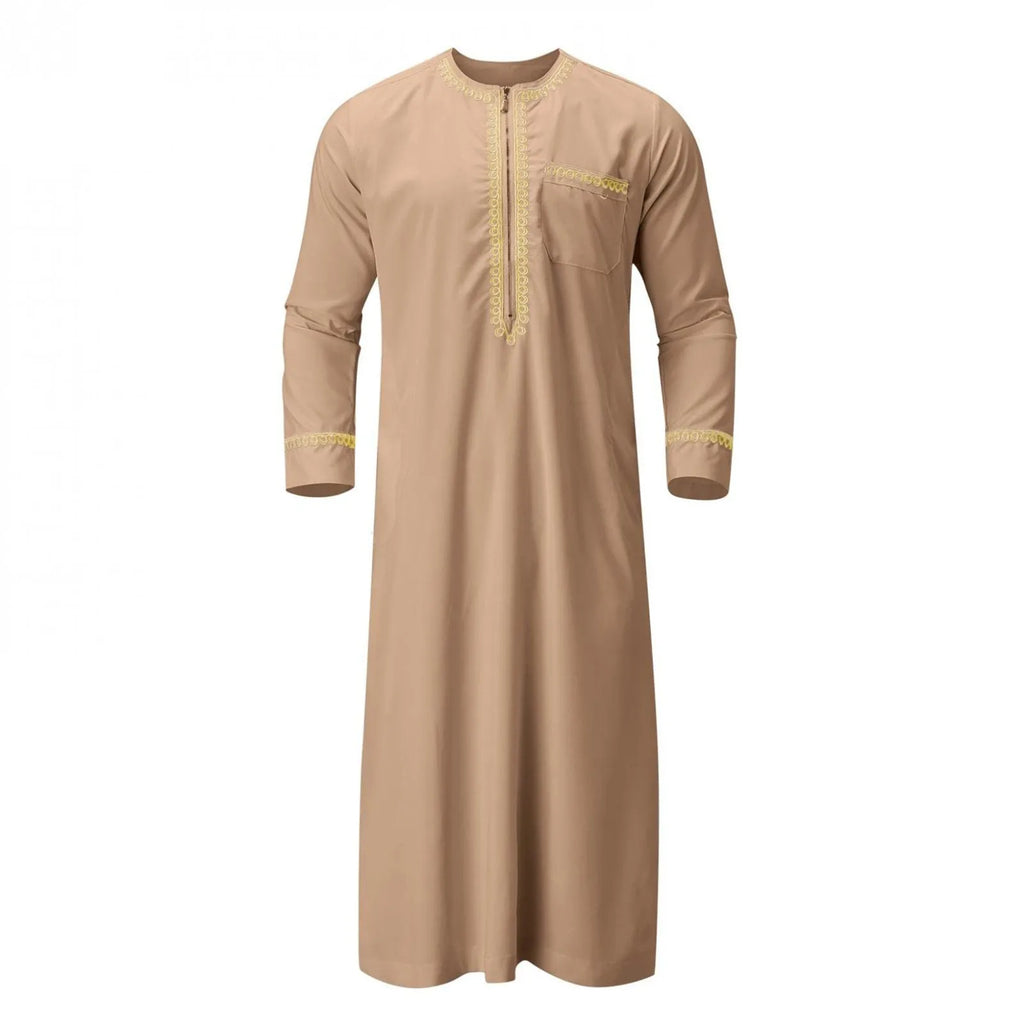 Traditional Muslim Clothing Men's Muslim Shirt robe embroidery Islamic Royalty Dubai Robe O-Neck Long Sleeve Retro Loose Abaya