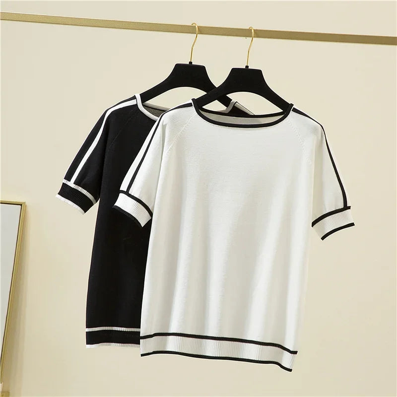 Summer Short Sleeve O-Neck Knitted Women Sweater Pullover Casual Knit Sweater Women Tops Blusas Mujer De Moda 2025