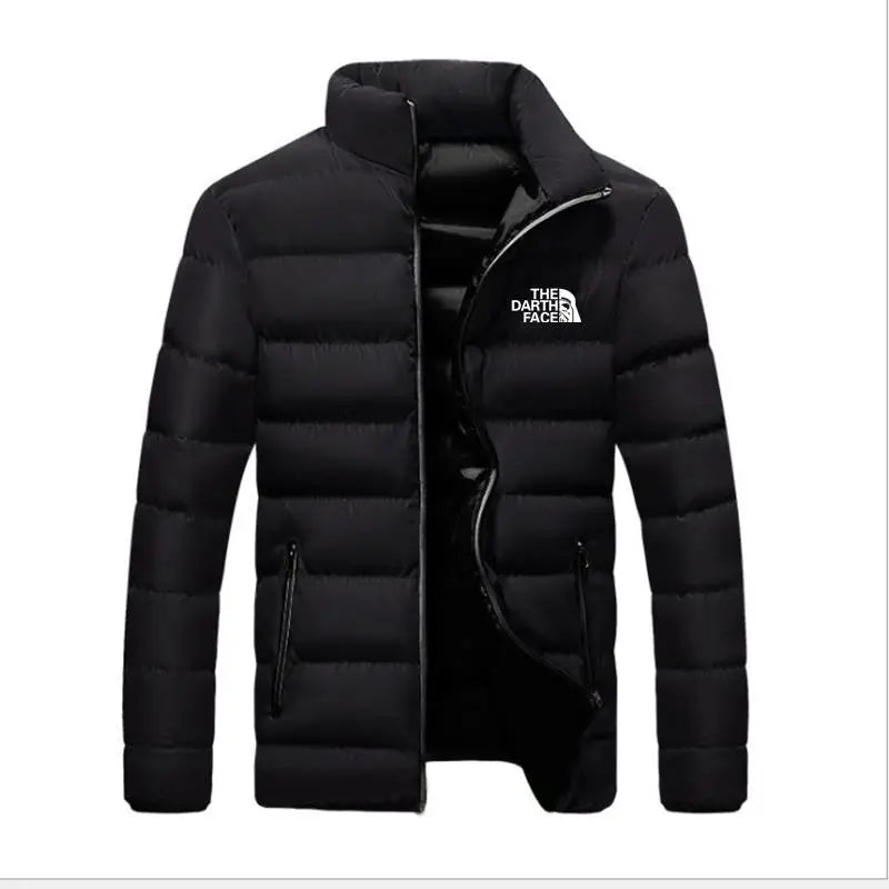 2024 men's trendy casual wear new warm parka winter coat solid color stand up collar zipper windproof cotton printed jacket