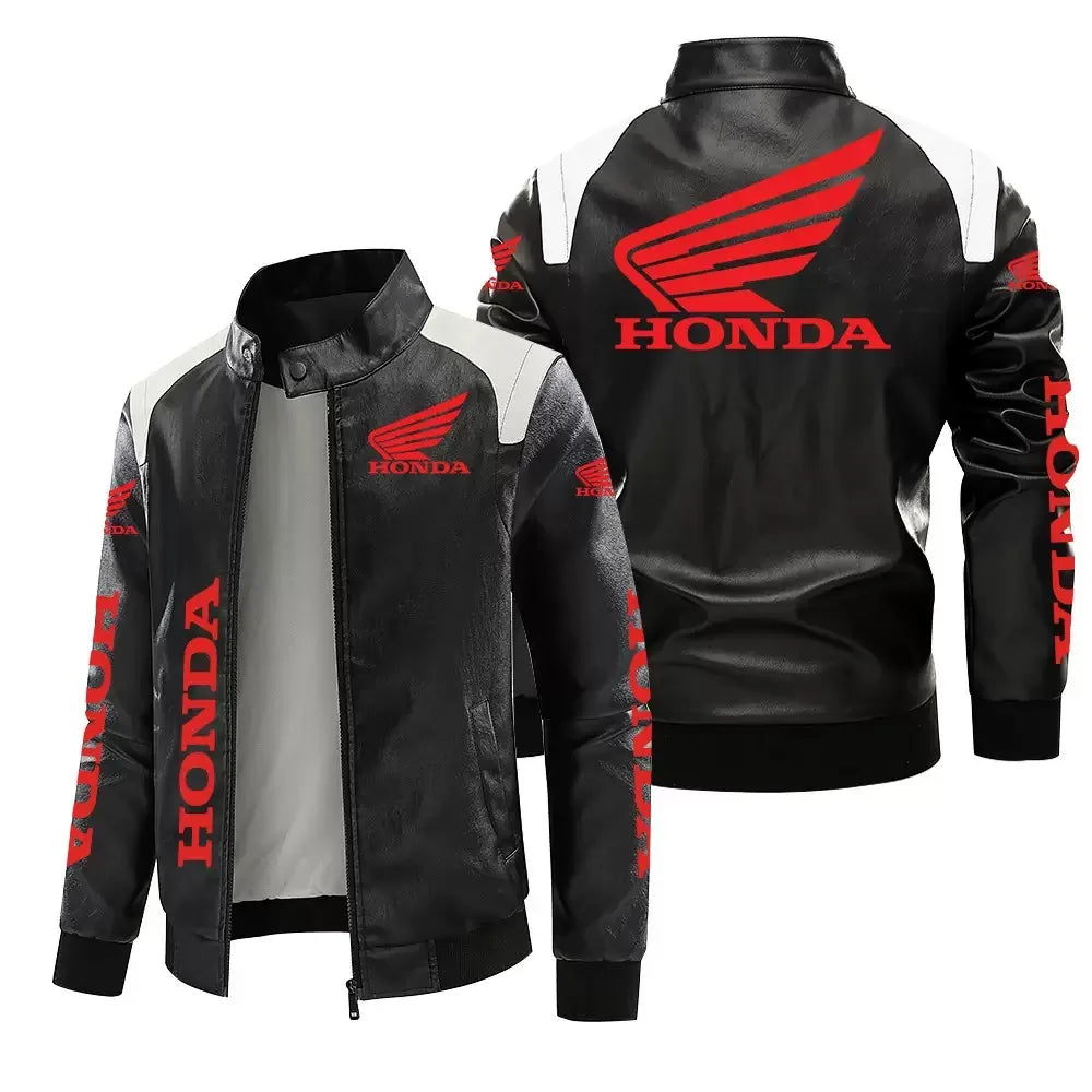 Honda Motorcycle Badge Leather Jacket for Men European American Style plus Size S-4XL Biker Jacket
