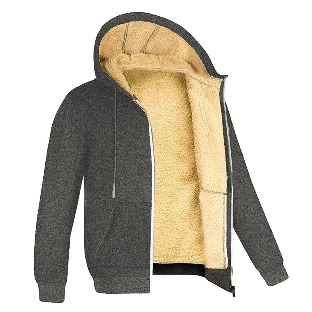 Winter Thicke Jacket Men's Lambwool Hoodies Warm Zipper Sweatshirts Loose Casual Solid Color Zip Up Jackets Long Sleeve Cardigan