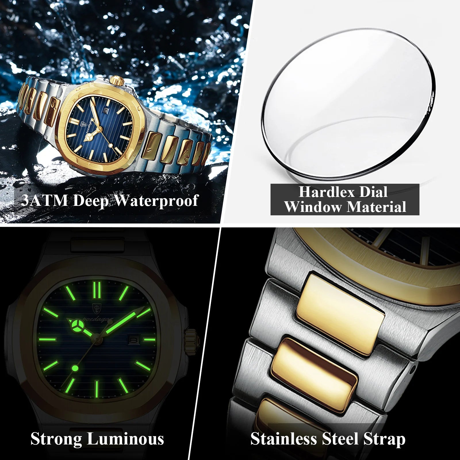 POEDAGAR Square Luxury Watch For Woman Waterproof Luminous Date Ladies Wristwatch Stainless Steel Fashion Quartz Women's Watches
