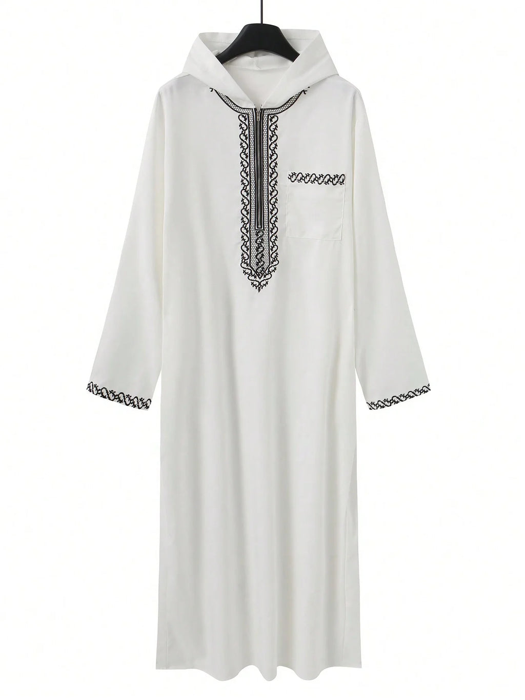 Moroccan Hooded Long Robe Abaya with Luxury Embroidery And Side Pockets for Muslim Men Middle East Style Clothing