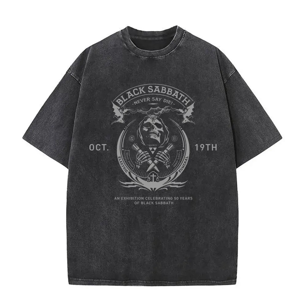 Short Sleeved Round Neck Y2k Tshirt Men Clothing New in Top & Tees Mens T-Shirt Heavy Metal Rock Band Black Sabbath Tour Washed