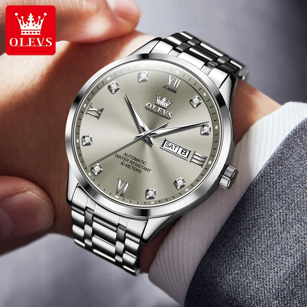 OLEVS 9946 Mens Watch Luxury Automatic Mechanical Watch Waterproof Luminous Watch For Men Date Diamond Scale Day-Date Watch