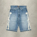 Korean Reviews Many Men's Clothes Denim Shorts Hip-hop Street Splicing Embroidery Retro Casual Pants Letters 1 /2 Jeans for Man
