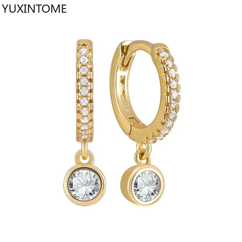 925 Sterling Silver Needle Shiny Round Zircon Pendant Hoop Earrings Exquisite Long Chain Stud Earrings Women's Fashion Jewelry