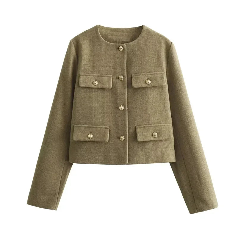 HXAO Woman Outerwears Autumn Long Sleeve Cropped Jacket For Women Winter Button Demi-Season Short Coats Elegant Women's Coat