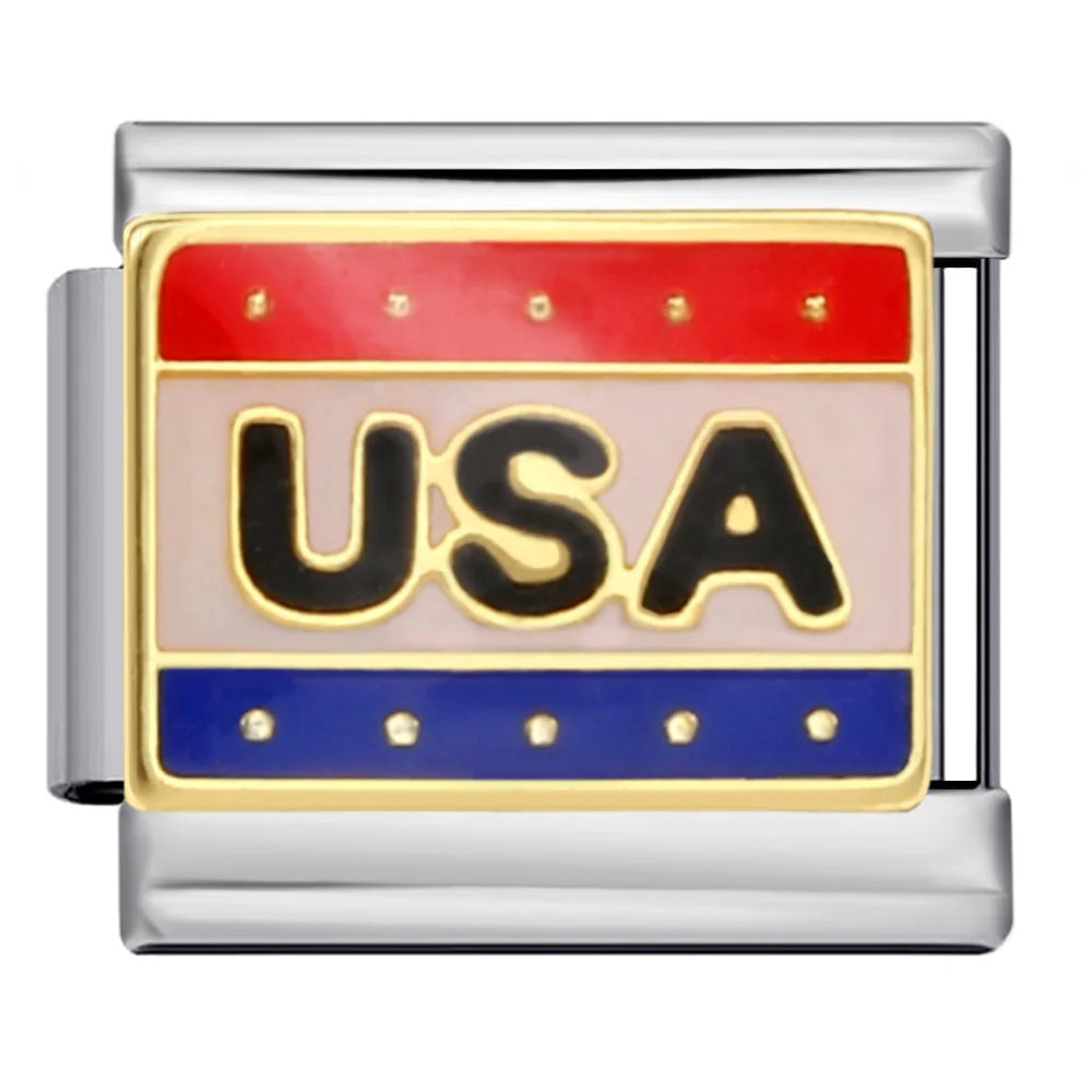 2025 New World National Flag Enamel Italian Charm Bead Fit 9mm Stianless Steel Italian Bracelet Link Hand Chain DIY Jewelry Gift