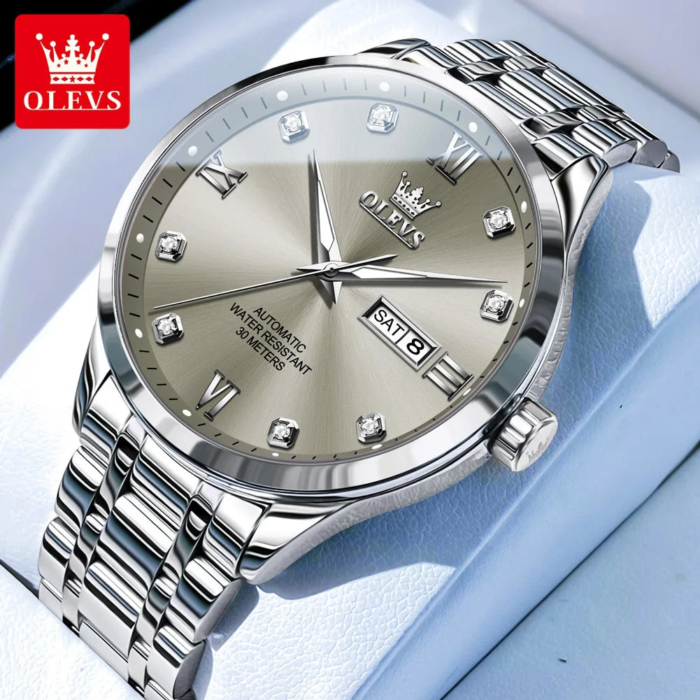 OLEVS 9946 Mens Watch Luxury Automatic Mechanical Watch Waterproof Luminous Watch For Men Date Diamond Scale Day-Date Watch