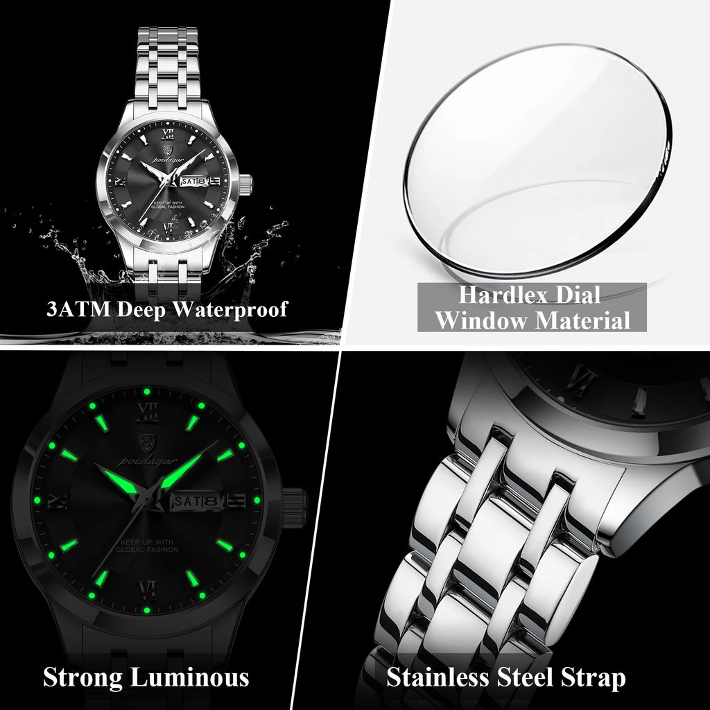POEDAGAR Luxury Quartz Women Watch Luminous Stainless Steel Waterproof Ladies Wristwatch Week Date Fashion Woman's Watches Reloj