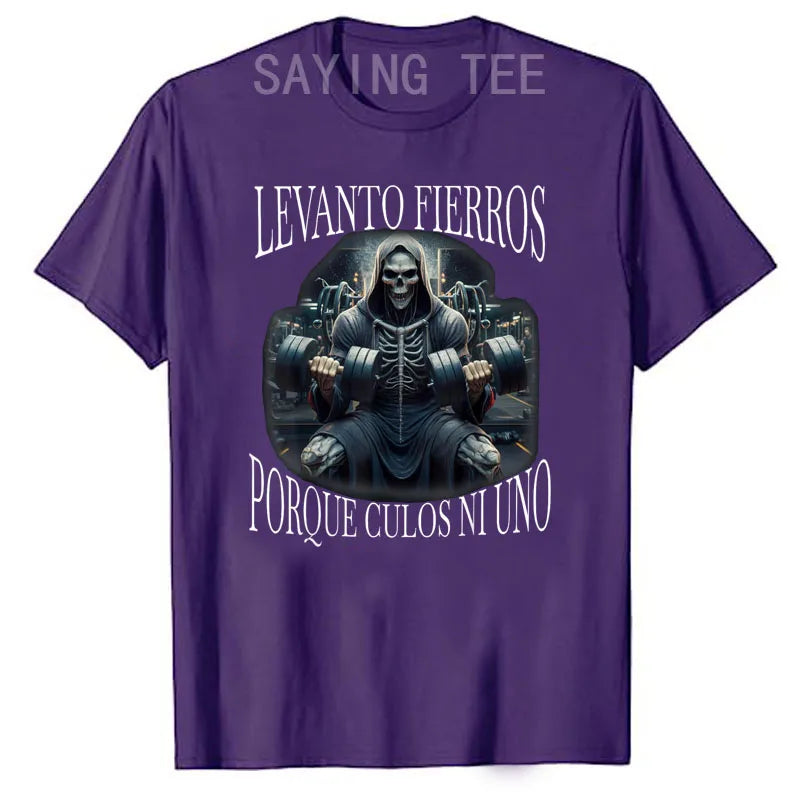 Levanto Fierros Porque: Calacas Chidas Gym T-Shirt Men's Fashion Skeleton Fitness Exercise Tee Tops Husband Daddy Novelty Gifts
