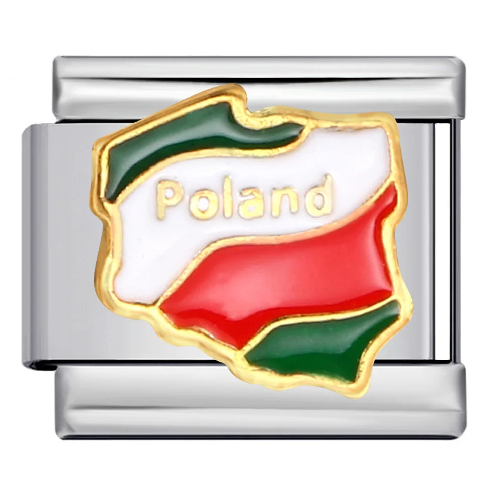 2025 New World National Flag Enamel Italian Charm Bead Fit 9mm Stianless Steel Italian Bracelet Link Hand Chain DIY Jewelry Gift