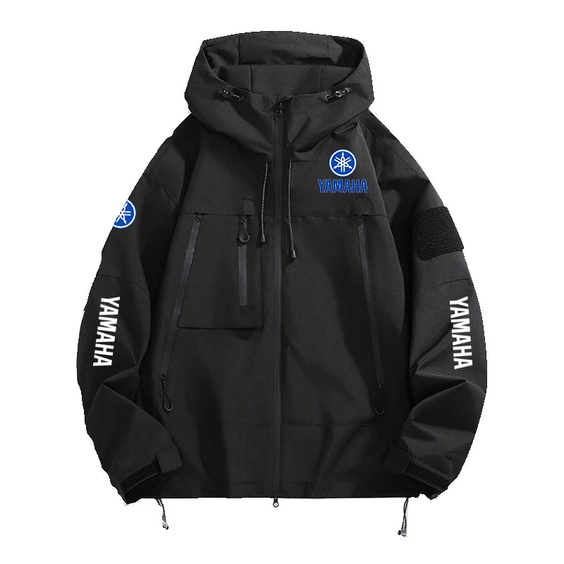 2026 yamaha logo  Autumn New Unisex Soft Shell Windbreaker Coat Outdoor Hooded Jackets Men Water Repellent Rain Coats for Hiking