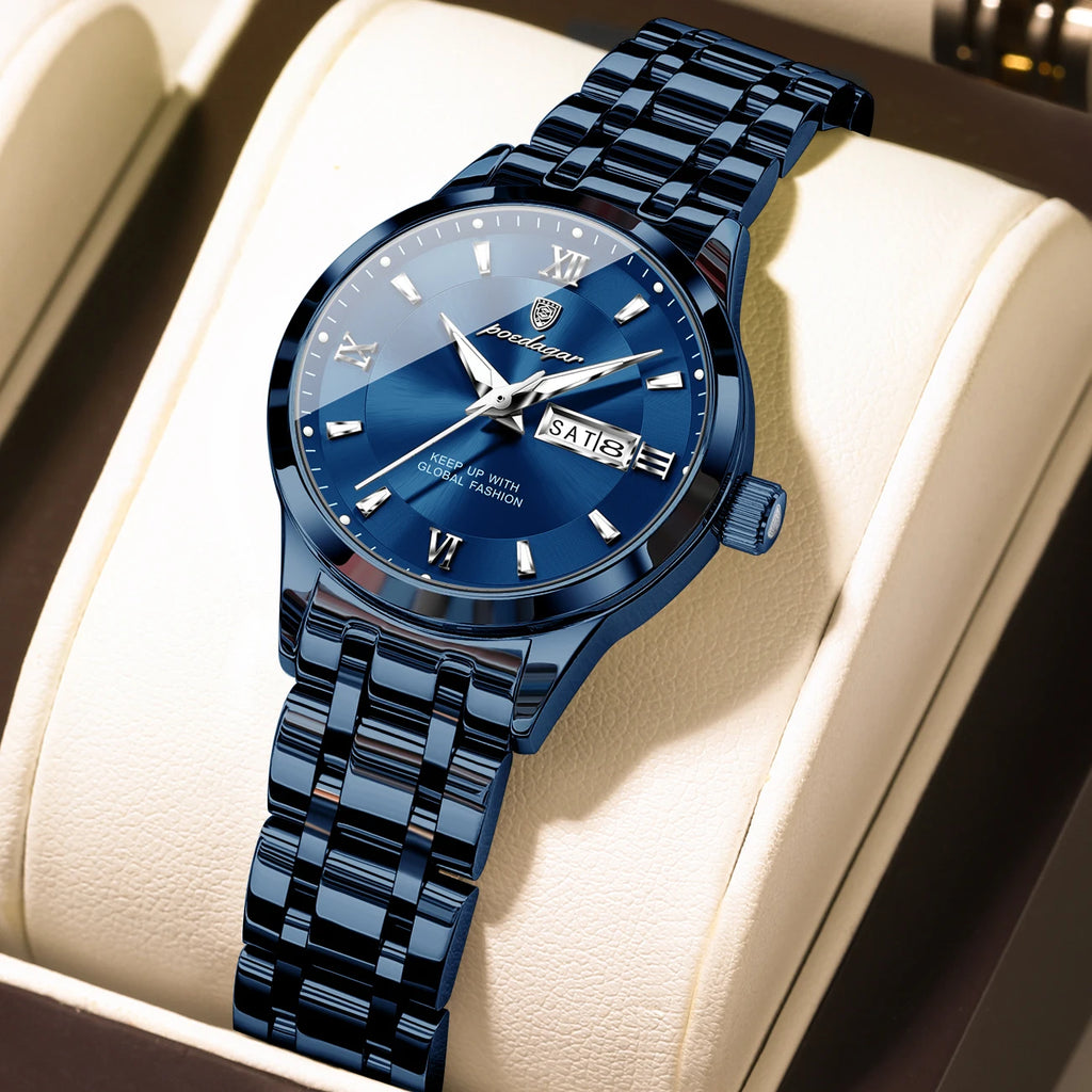 POEDAGAR Luxury Quartz Women Watch Luminous Stainless Steel Waterproof Ladies Wristwatch Week Date Fashion Woman's Watches Reloj