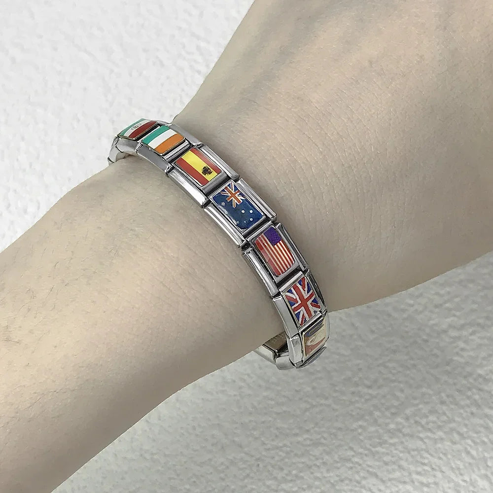 2025 New World National Flag Enamel Italian Charm Bead Fit 9mm Stianless Steel Italian Bracelet Link Hand Chain DIY Jewelry Gift