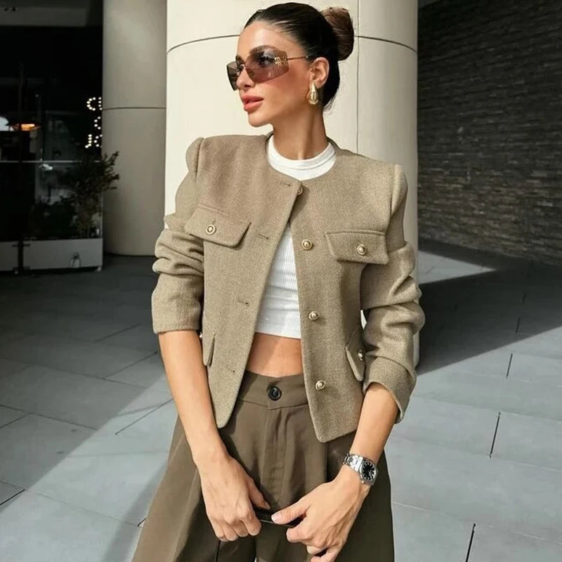 HXAO Woman Outerwears Autumn Long Sleeve Cropped Jacket For Women Winter Button Demi-Season Short Coats Elegant Women's Coat