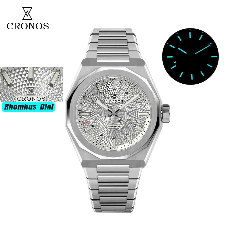 Cronos L6028 V3 39mm Diver Watch Rhombus Perlage Dial Miyota 90S5 See-through Caseback Automatic Movement Mechanical Men Watches