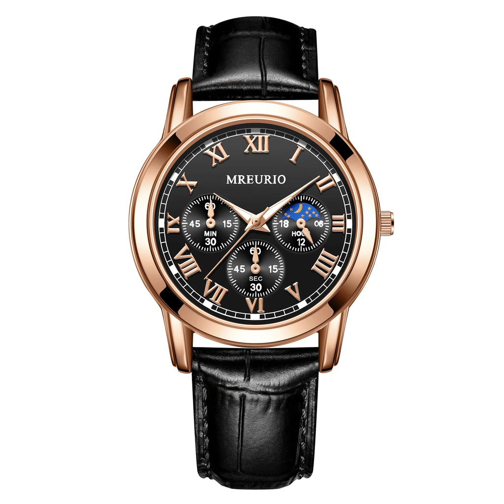2025 Mens Watch Chronograph Moon Phase Pattern Luminous Top Luxury Sport Male Wristwatch Leather Men Quartz Watches Casual Clock