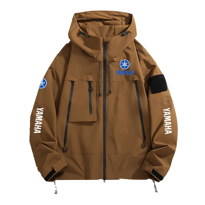 2026 yamaha logo  Autumn New Unisex Soft Shell Windbreaker Coat Outdoor Hooded Jackets Men Water Repellent Rain Coats for Hiking