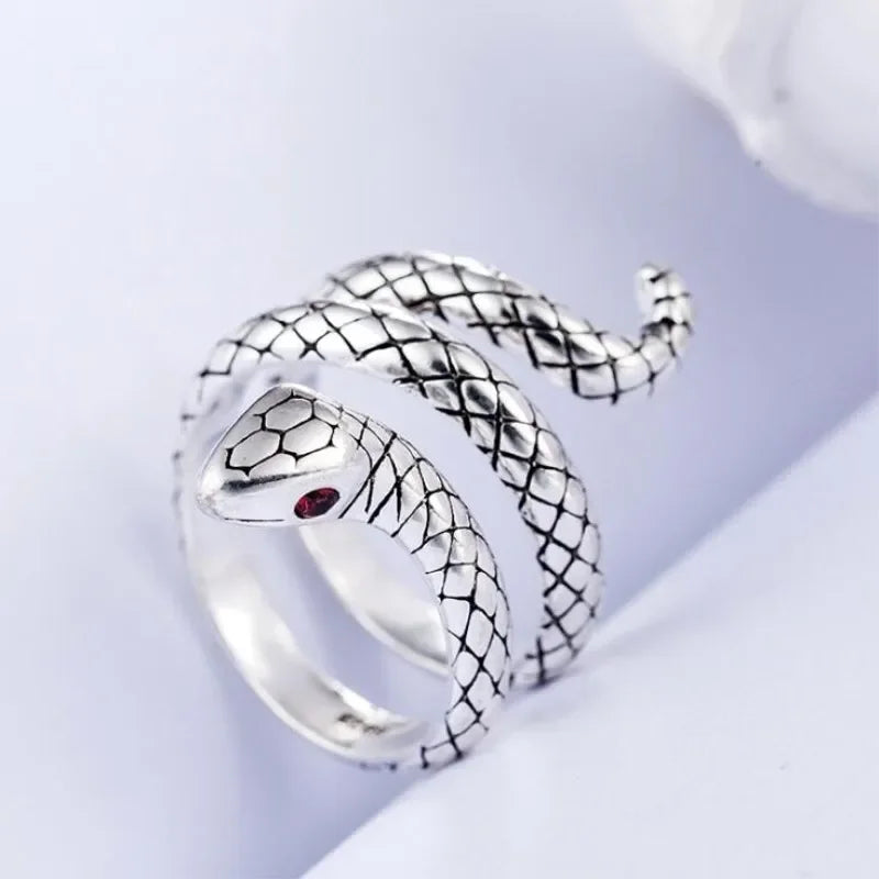 Stereoscopic New Retro Punk Exaggerate Snake Ring 925 sterling silver Opening Rings Adjustable Jewelry