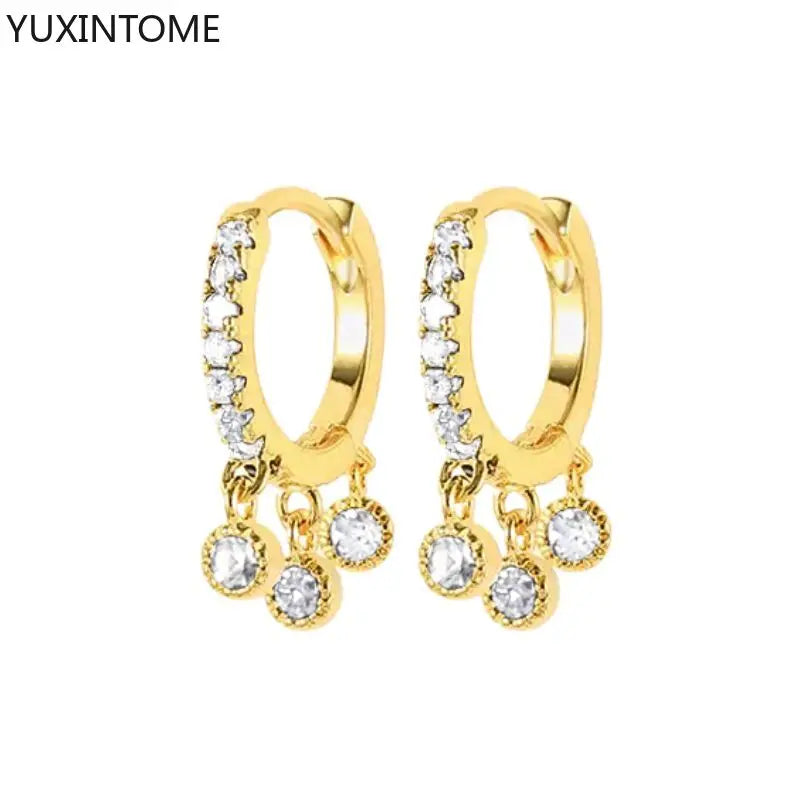 925 Sterling Silver Needle Shiny Round Zircon Pendant Hoop Earrings Exquisite Long Chain Stud Earrings Women's Fashion Jewelry